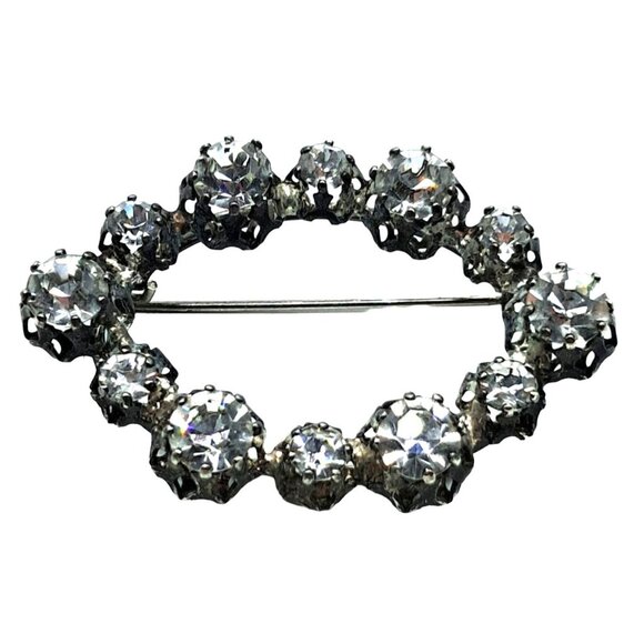 Austria Clear Rhinestone Brooch Old C Clasp Signed Vintage Costume Jewelry - Picture 2 of 11
